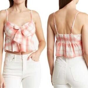 Kirious | Gingham Tie-Front Crop Peplum Top | Size Small